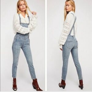 Free People Light Blue Denim Overalls Skinny Fit Size 27